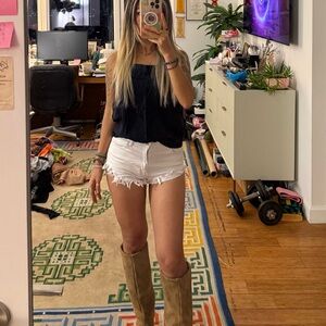 ⚡️White•Fringe•Distressed Stretchy Shorts